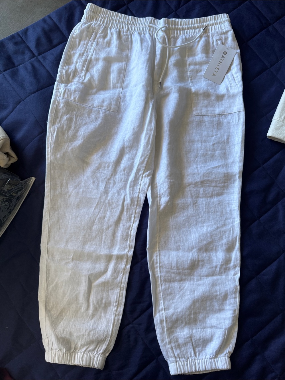 Athleta Womens White Linen Drawstring Joggers